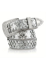 Ceinture en jean à rivets et tête de mort en strass pour l'automne