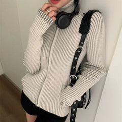 Ribbed High-Neck Zip Sweater