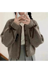 Ribbon Accent Button-Up Cardigan