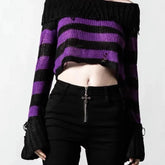 Ripped Striped Off-Shoulder Sweater