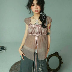 Rosy Ribbon Peasant Blouse