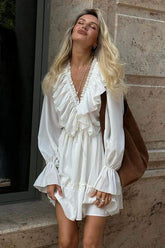 Sharon V-neck Ruffle Mini Dress-Sunfere