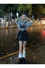 Side Pleated Mini Denim Skirt