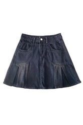 Side Pleated Mini Denim Skirt