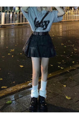 Side Pleated Mini Denim Skirt