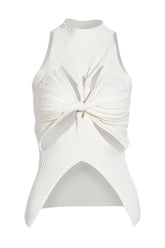 Sleeveless white t-shirt with slit