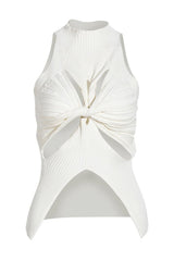 T-shirt blanc sans manches avec fente