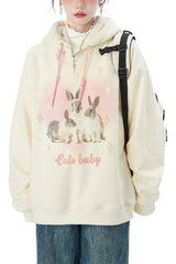 Fall Softie Bunny Print Hoodie