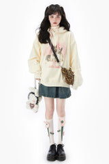 Fall Softie Bunny Print Hoodie