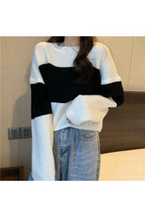 Herbst Frühling Schwarzer Strickpullover