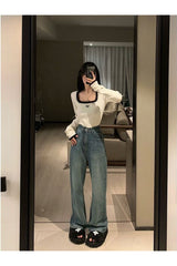 Schmales Crop-Top mit eckigem Kragen