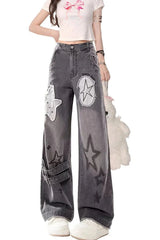 Fall Star Patchwork Wide-Leg Jeans