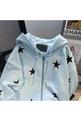 Fall Star Print Zip Hoodie