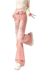 Jeans im Used-Look mit Sternenmuster in Pink