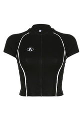 Stitched Zip Up Y2K Crop Top