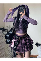 Fall Striped Cold Shoulder Cropped Hoodie