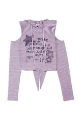 Fall Striped Cold Shoulder Cropped Hoodie