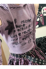 Fall Striped Cold Shoulder Cropped Hoodie