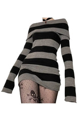 Robe gothique à rayures et épaules dénudées