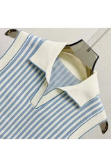 Striped Preppy Knit Polo Top