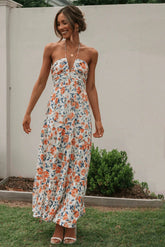 Sue Floral Printed Halterneck Maxi Sundress-Sunfere