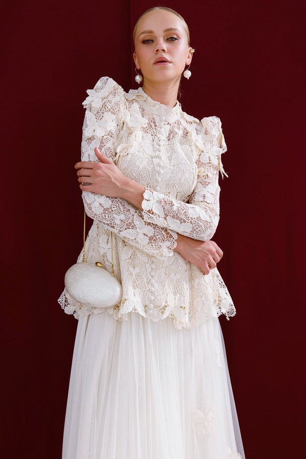 Elizabeth Butterfly Embroidered Lace Maxi Dress