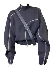 Techwear Zip-Up High Neck Sweater