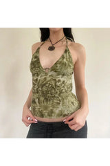 Neckholder-Camisole-Top mit Batikmuster