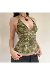 Neckholder-Camisole-Top mit Batikmuster