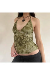 Neckholder-Camisole-Top mit Batikmuster