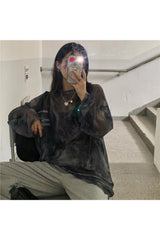 Langärmliges T-Shirt aus Netzstoff mit Batikmuster