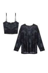 Langärmliges T-Shirt aus Netzstoff mit Batikmuster