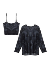 Langärmliges T-Shirt aus Netzstoff mit Batikmuster