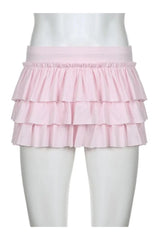 Jupe rose à volants étagés