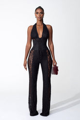 Martha Halter Neck Sheer Lace Jumpsuit