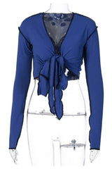 Crop Top mit V-Ausschnitt und Patchwork