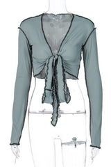 Crop Top mit V-Ausschnitt und Patchwork