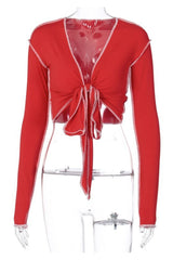 Crop Top mit V-Ausschnitt und Patchwork