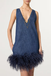 Setlla Feather Trim Denim Mini Dress