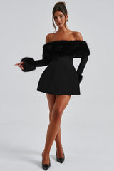 Regina Fur Collar Off Shoulder Mini Dress