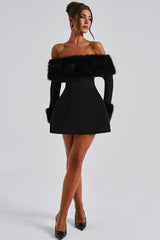 Regina Fur Collar Off Shoulder Mini Dress