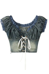 Vintage Denim Crop Top mit Schnürung