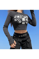 Vintage Eyes Print y2k crop top
