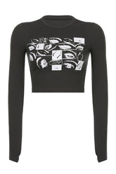Vintage Eyes Print y2k crop top