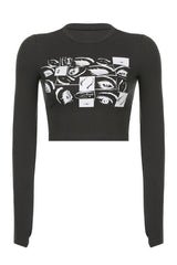 Vintage Eyes Print y2k crop top