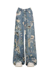 Vintage Floral Wide-Leg Jeans