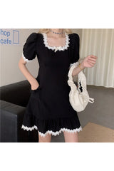 Vintage Gothic Schwarzes Rüschenkleid