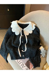 Fall Vintage Lace Collar Button-Up Cardigan
