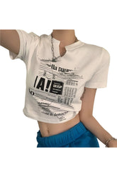 Vintage Letter Print Crop Top