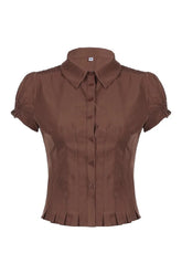 Vintage Puff Sleeve Button-Up Blouse